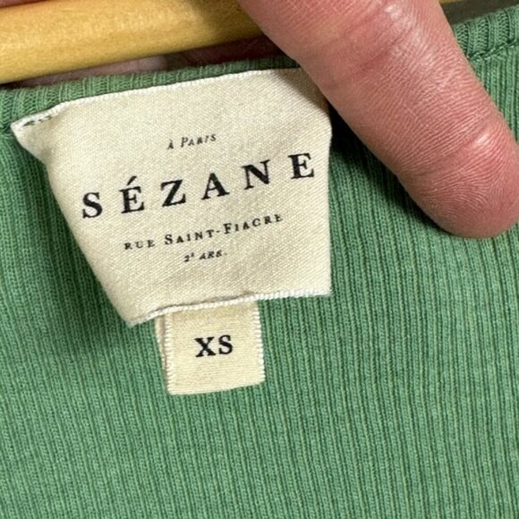 Sezane Green Kira Ribbed Tank Top Organic Cotton Lyocell Size XS Minimal French - Picture 4 of 10